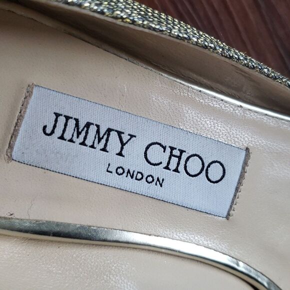 Jimmy Choo Shimmery Gold Mesh Overlay Wedding Party Kitten Heels Size 38 - Picture 11 of 11